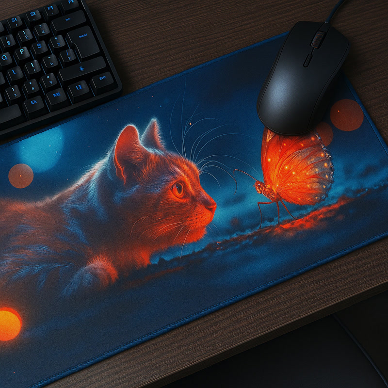 Image of Gamezelle Curious Cat großes (erweitertes) Gaming-Mauspad (800×300 mm)